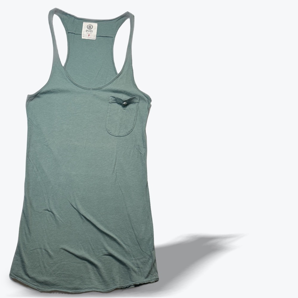 Ever Racerback Tank Top Sage Green Cotton  Pocket Logo Button Size P USA